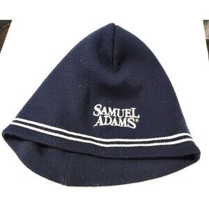Samuel Adams Winter Beanie Hat Blue Striped Embroidered Knit Cuff Cap Beer Logo